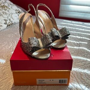 Kate Spade silver bowtie glitter size 8 charm worn with love
